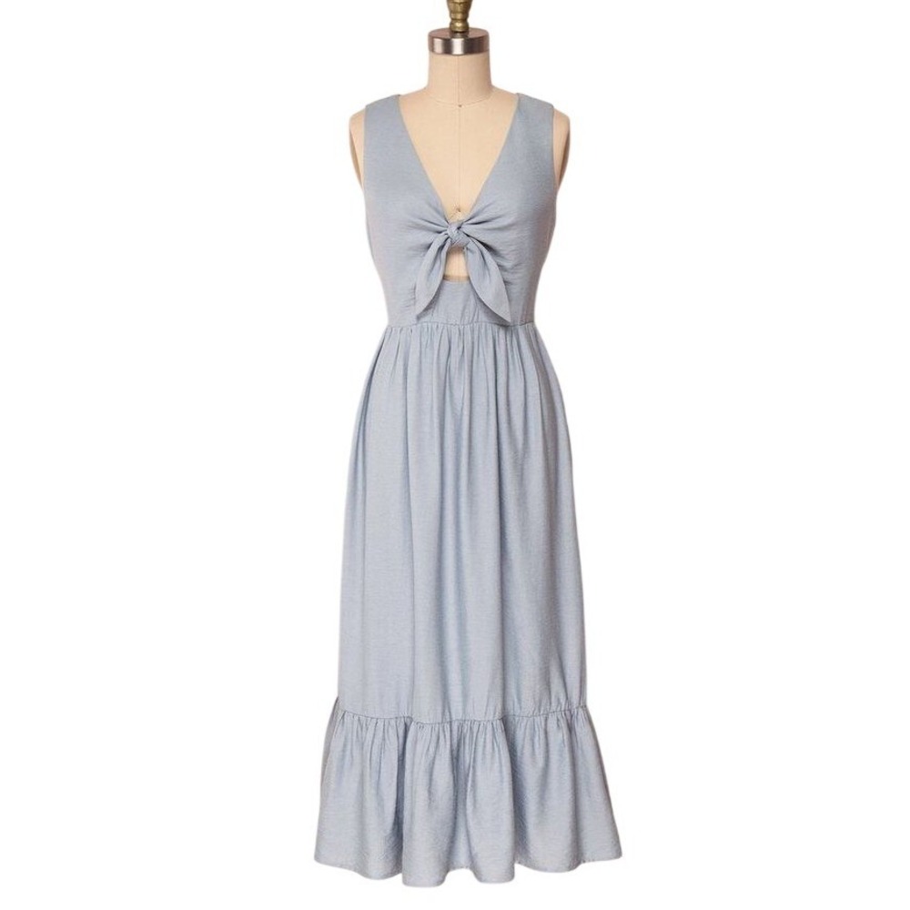 Sugar Lips Light Blue Tie Front Cutout Ruffle Hem Sleeveless Maxi Dress Tiered M